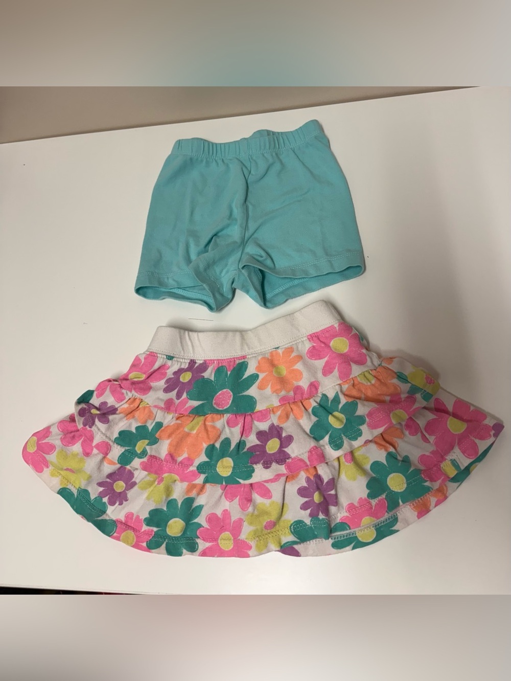 Girls Floral Skirt with Teal Bike Shorts